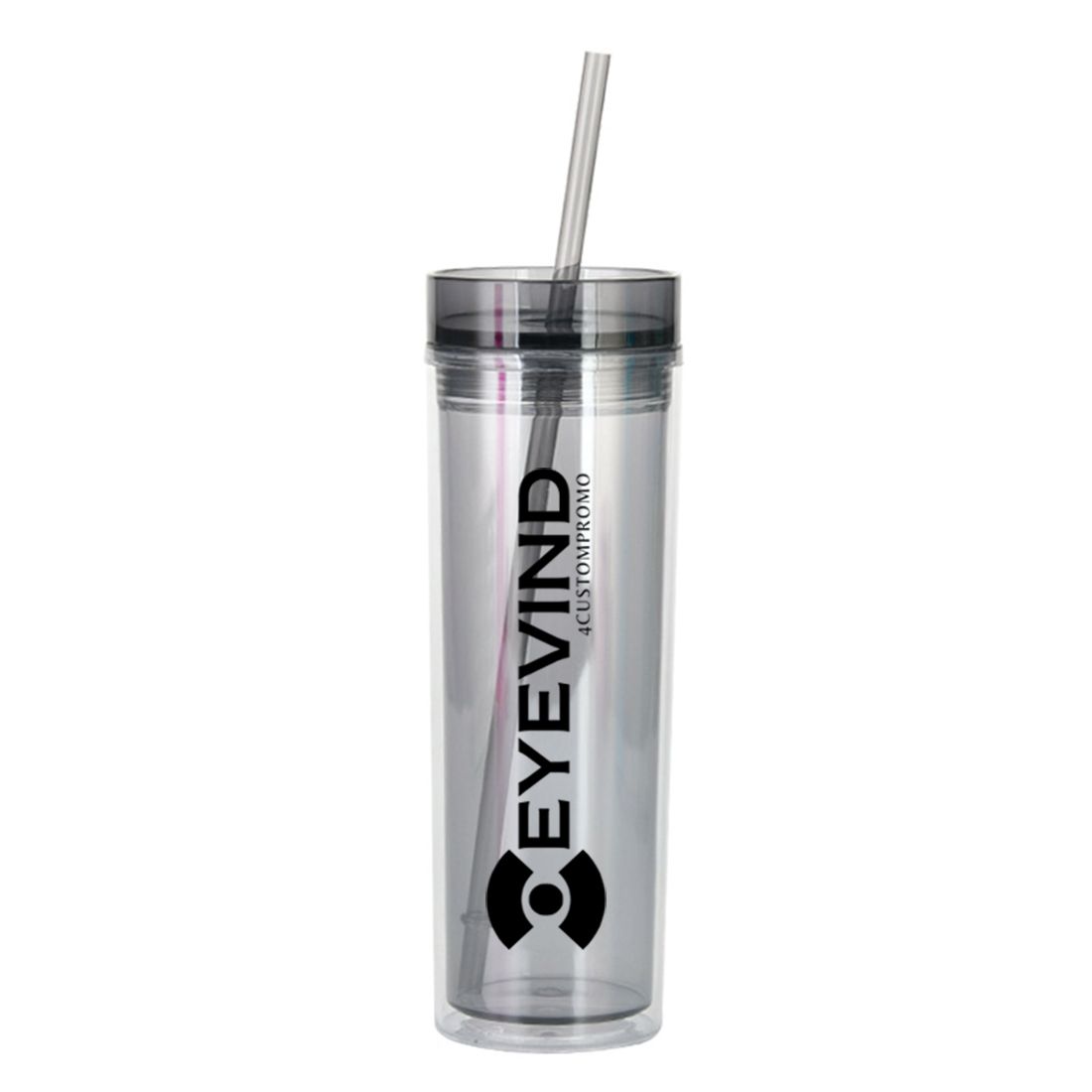 16 oz Double-Layer Skinny Clear Tumbler with Straw