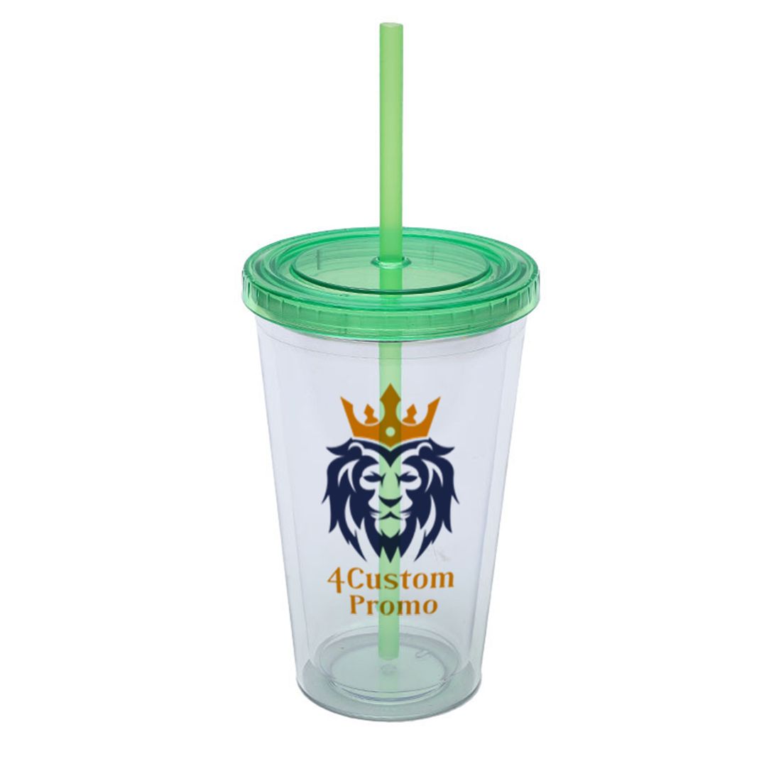 16 oz Double-Wall Plastic Tumbler with Straw