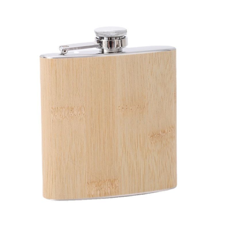 6 oz Stainless Steel Hip Flask with Wood Finish