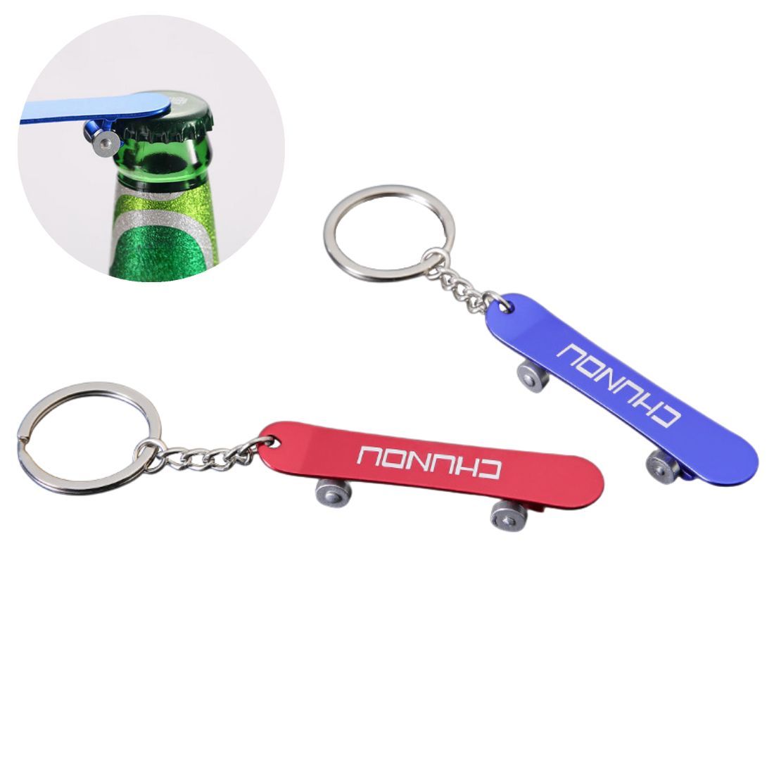 Custom Metal Bottle Opener Skateboard Keychain
