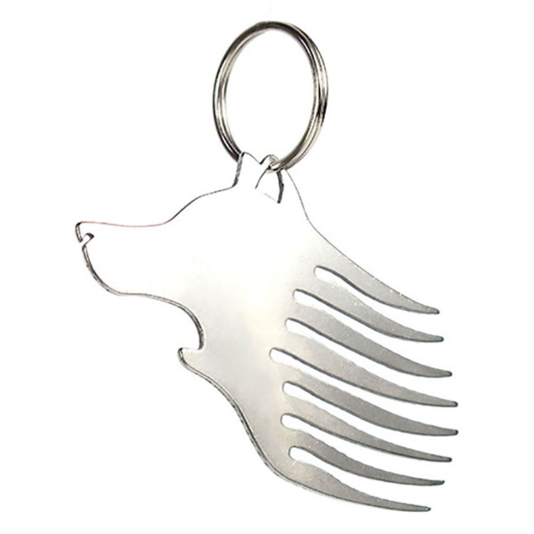 Wolf Head Bottle Opener Keychain with Comb