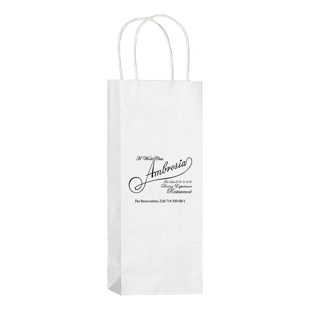 White Kraft Paper 1-Bottle Wine Tote Bag 5x19x3