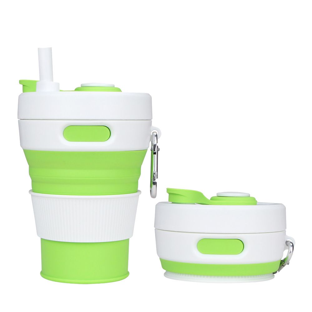 15 oz Foldable Silicone Cup with Straw & Carabiner