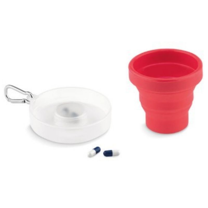 Custom 5.7 oz Collapsible Silicone Cup w/ Pill Box