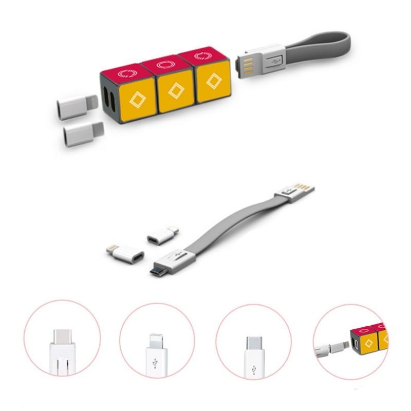 Custom 3-in-1 Rotating Cube Charging Cable Keychain