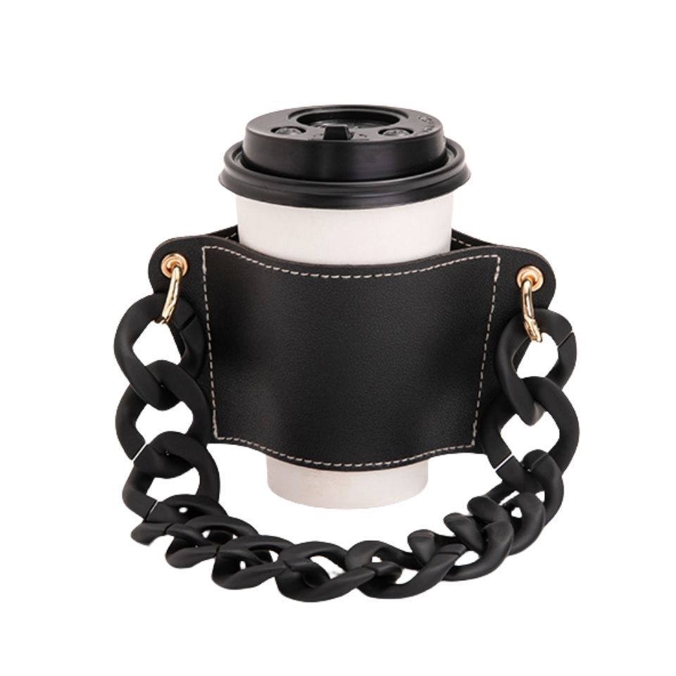 Cup Sleeve with Removable Leather Chain Strap