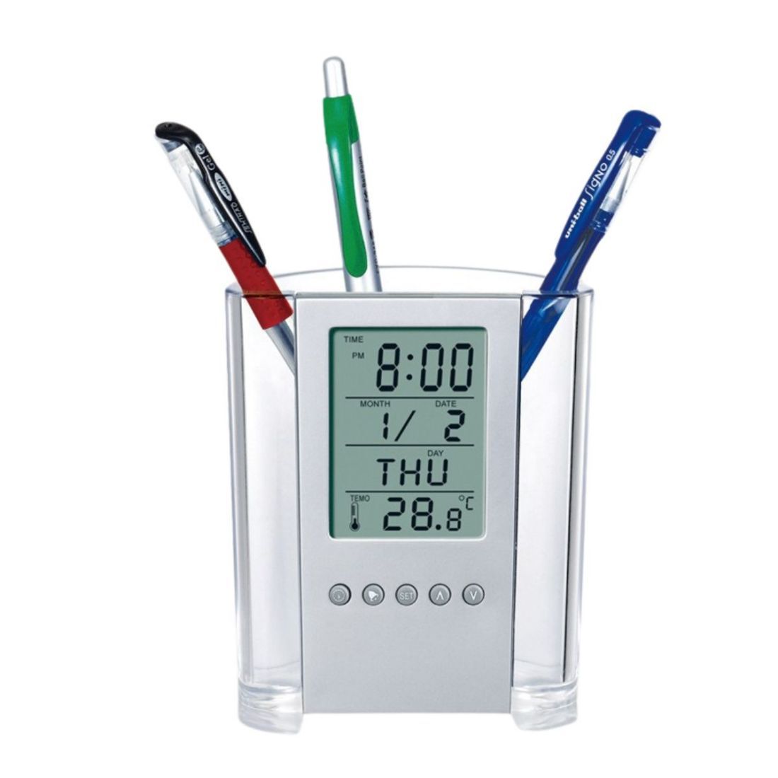 Pen Holder LCD Clock with Thermometer & Calendar