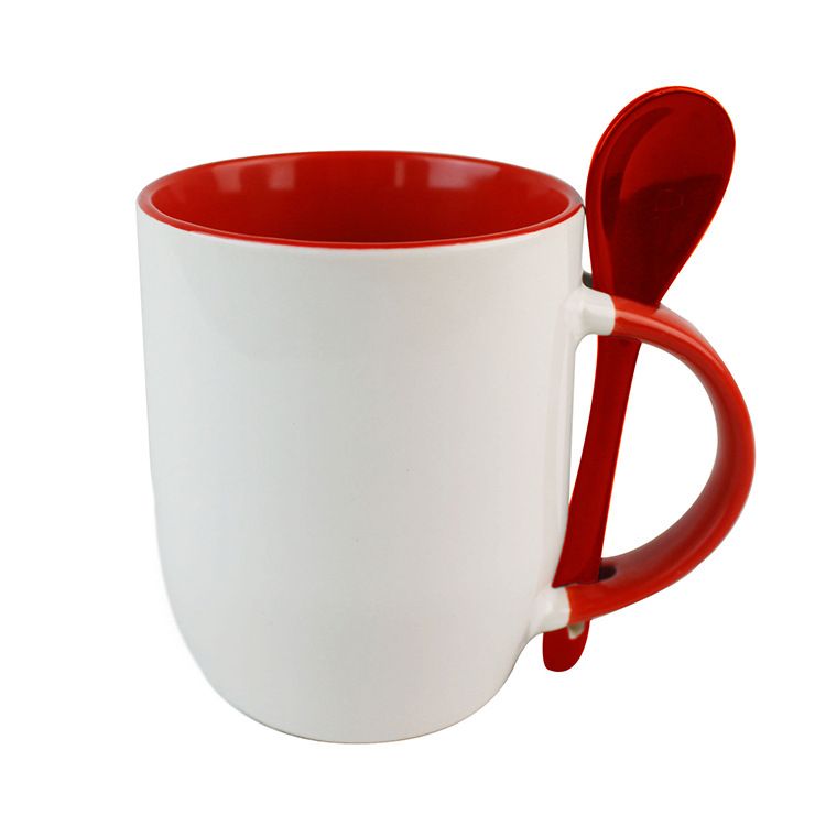 11 oz Inner Color Ceramic Coffee Mug with Spoon