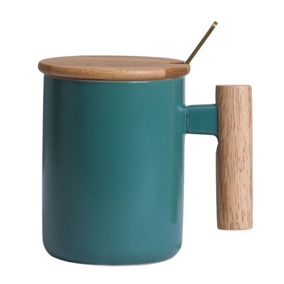 Custom 13 oz Ceramic Mug w/ Spoon, Wood Lid & Handle