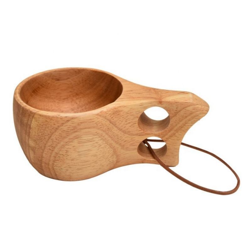 Custom 6.7 oz Wood Coffee Mug with Leather Lanyard
