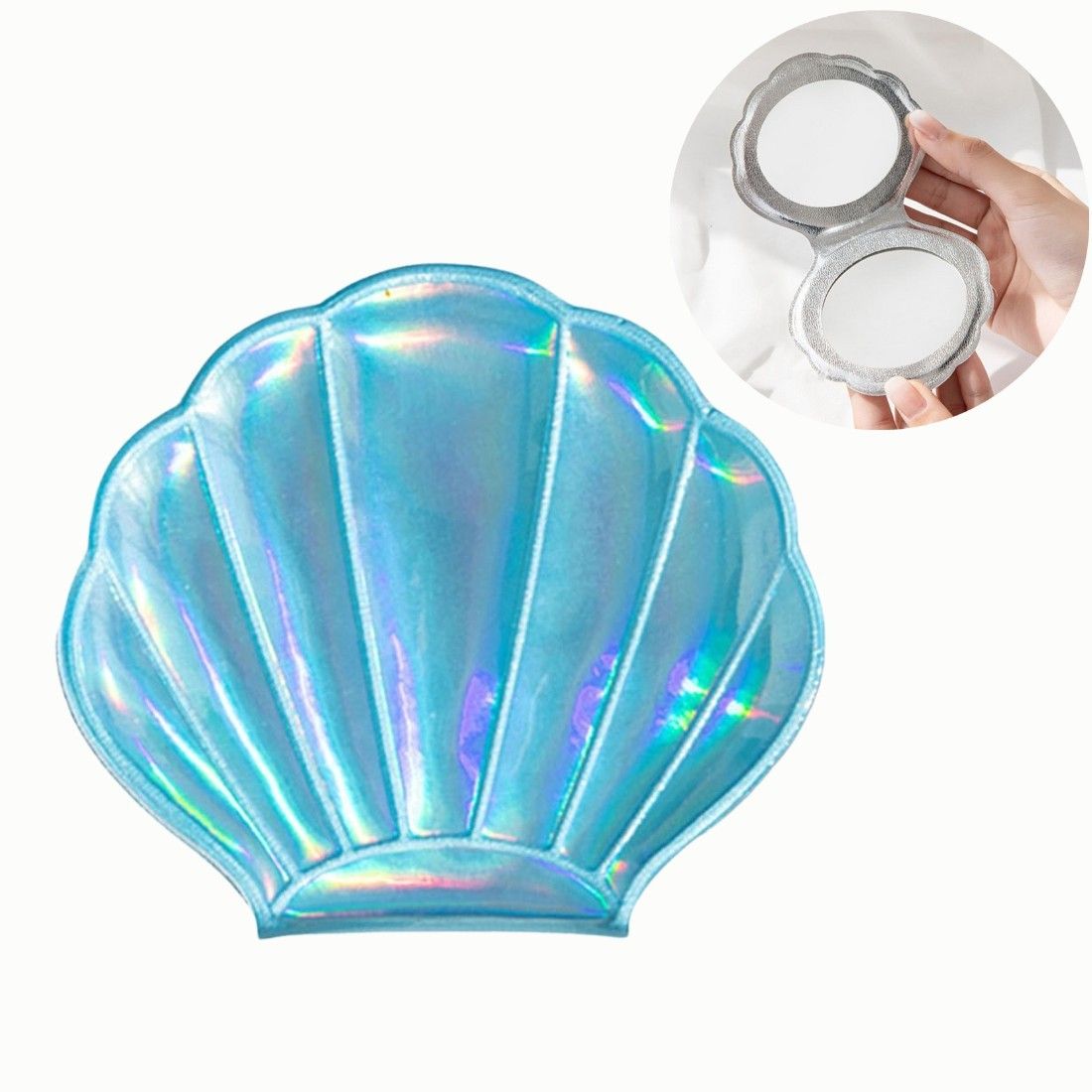 Shell-Shaped PU Leather Holographic Makeup Mirror