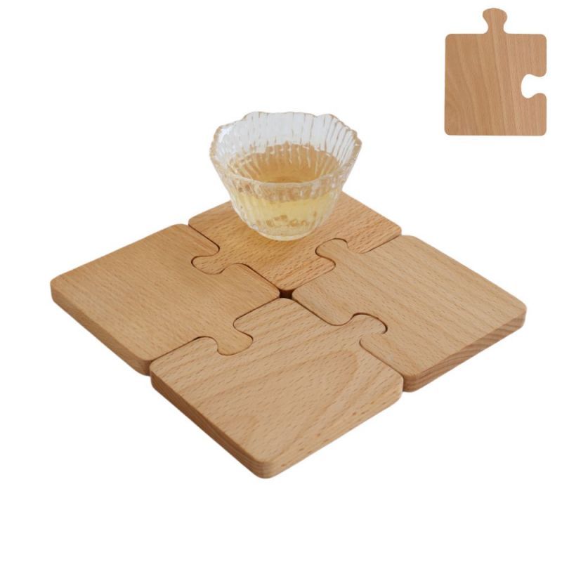 Custom 4-Piece Wood Puzzle Coaster Set