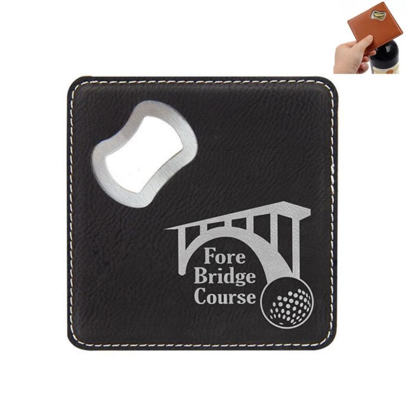 Custom PU Leather Coaster with Bottle Opener