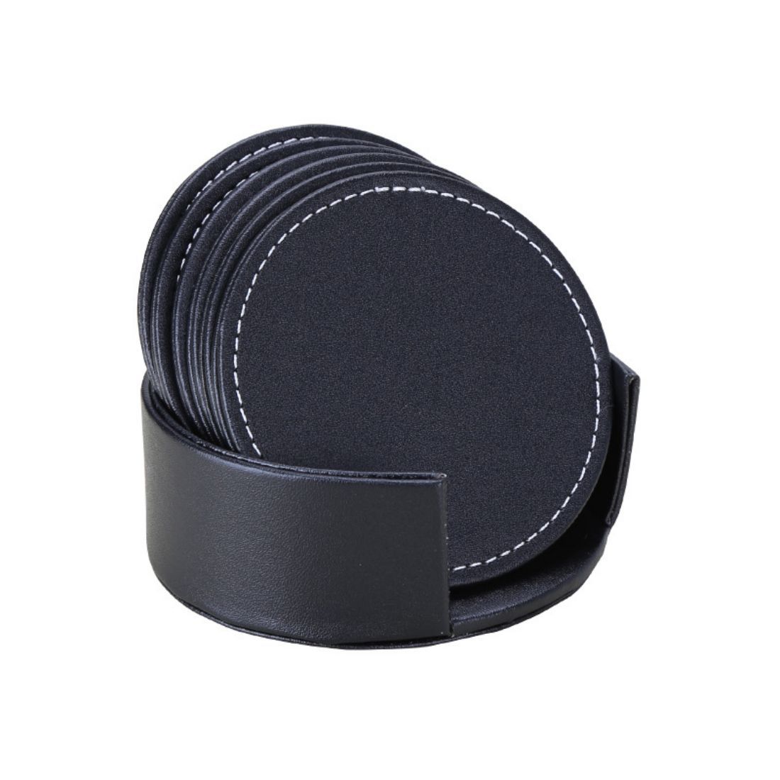 Double-Sided Round Leather Coaster Set - 6 Pieces