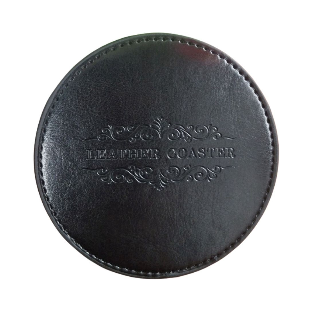 Custom Leather Coaster Set with Holder - 6 Pieces