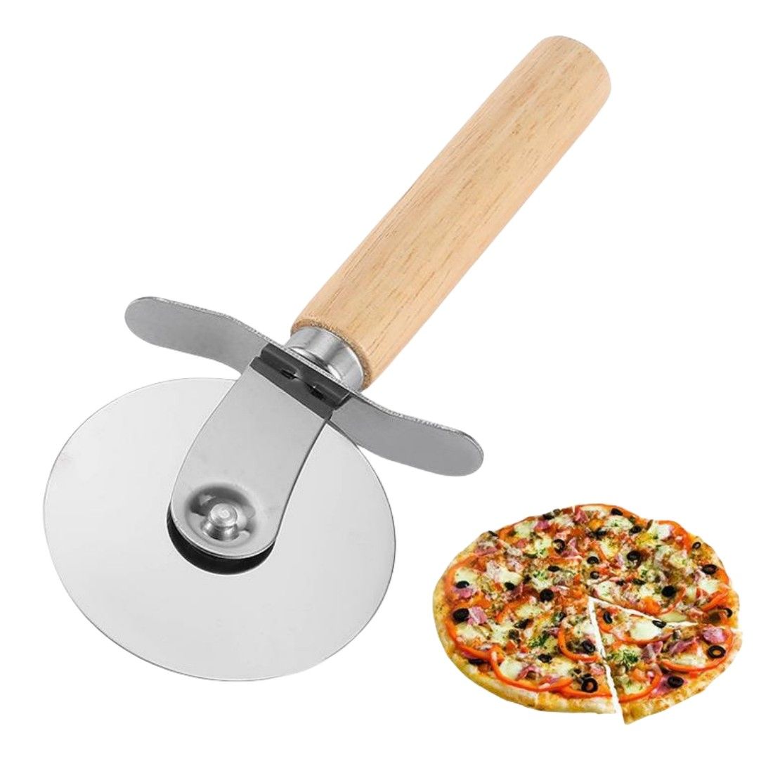 Stainless Steel Pizza Cutter with Wood Handle