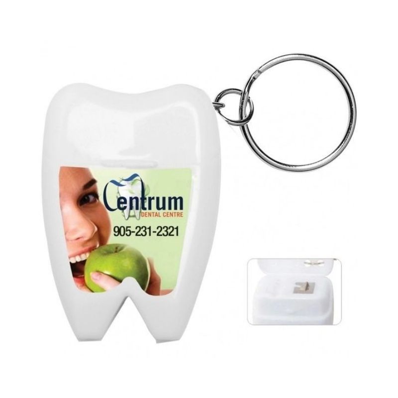 Tooth-Shaped Dental Floss Dispenser with Keyring