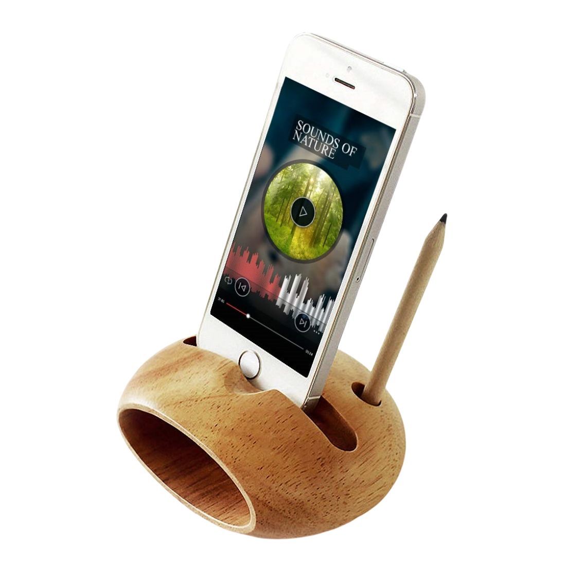 Wooden Phone Stand with Sound Amplifier and Pen Holder