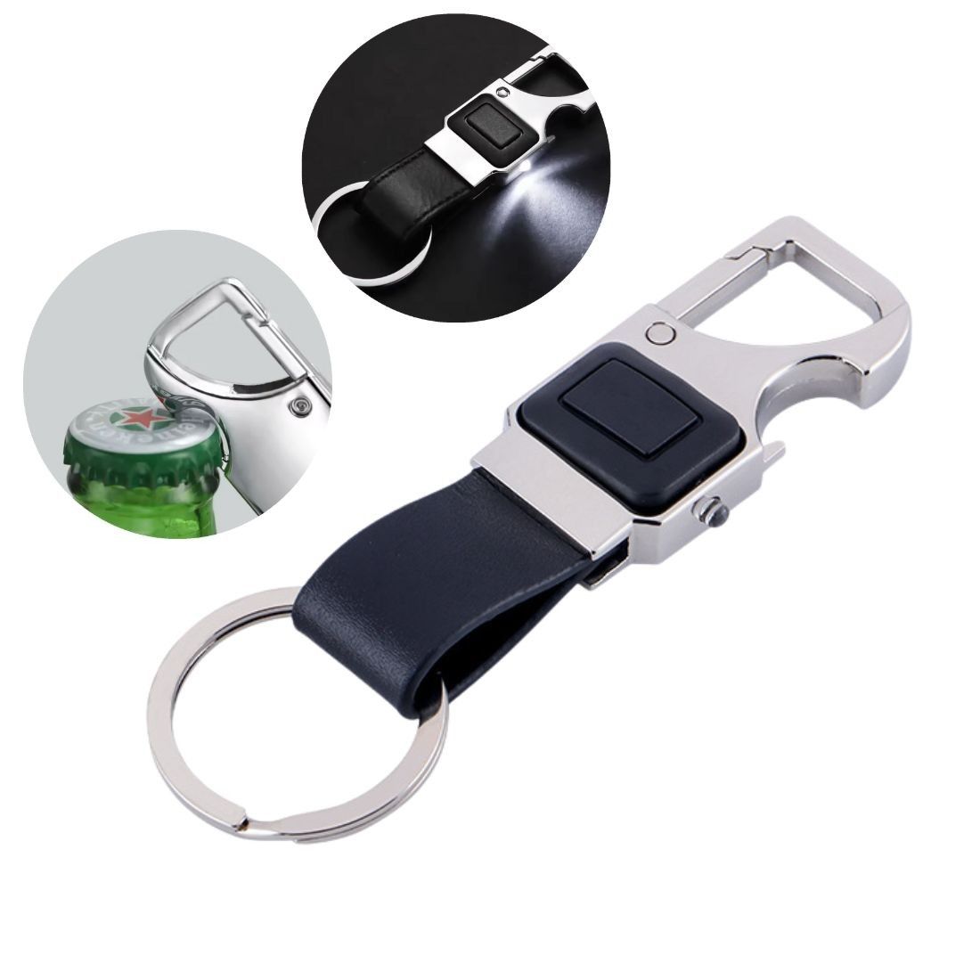 Bottle Opener Leather Keychain with LED Light