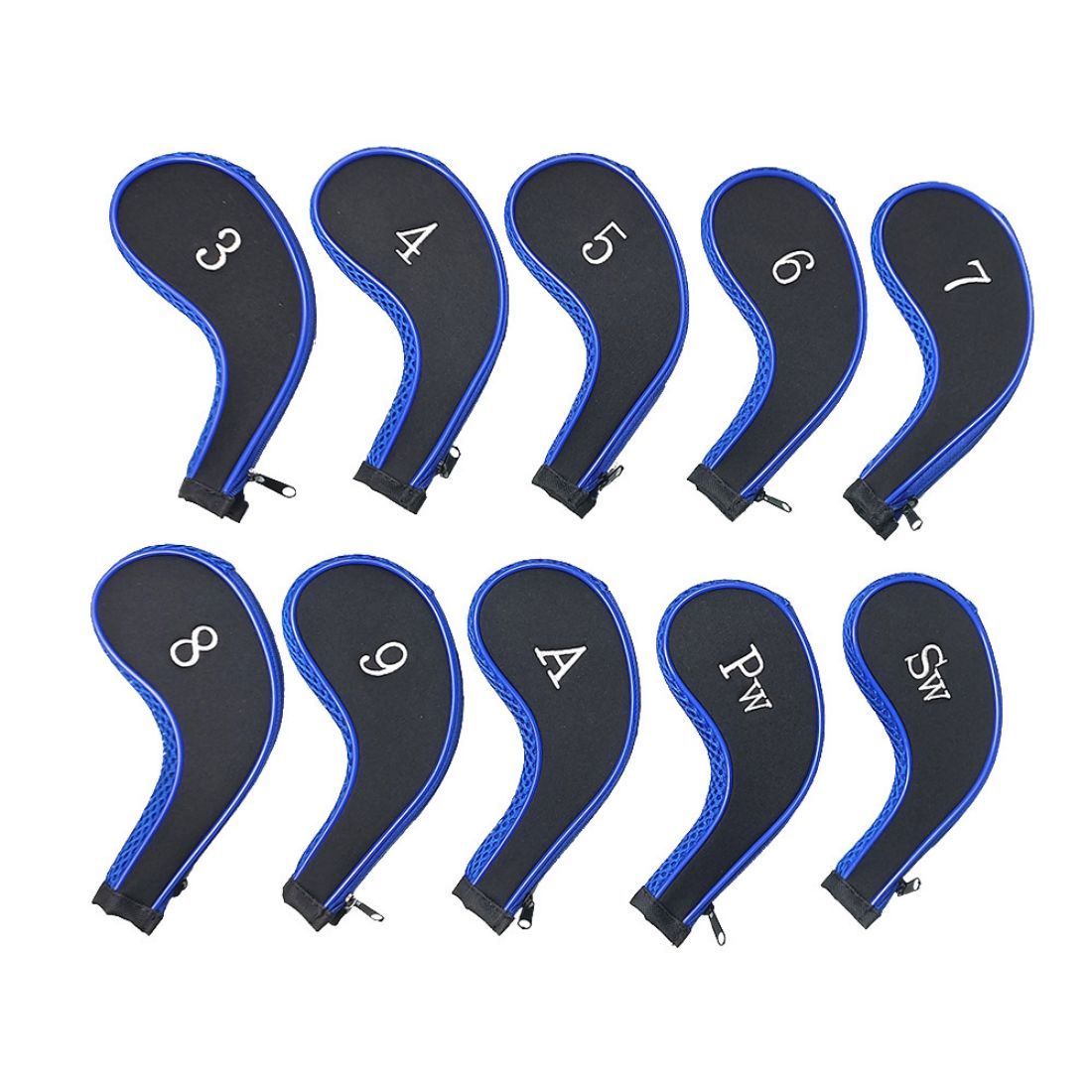 Long Neck Zippered Golf Iron Headcover Set (10pcs)