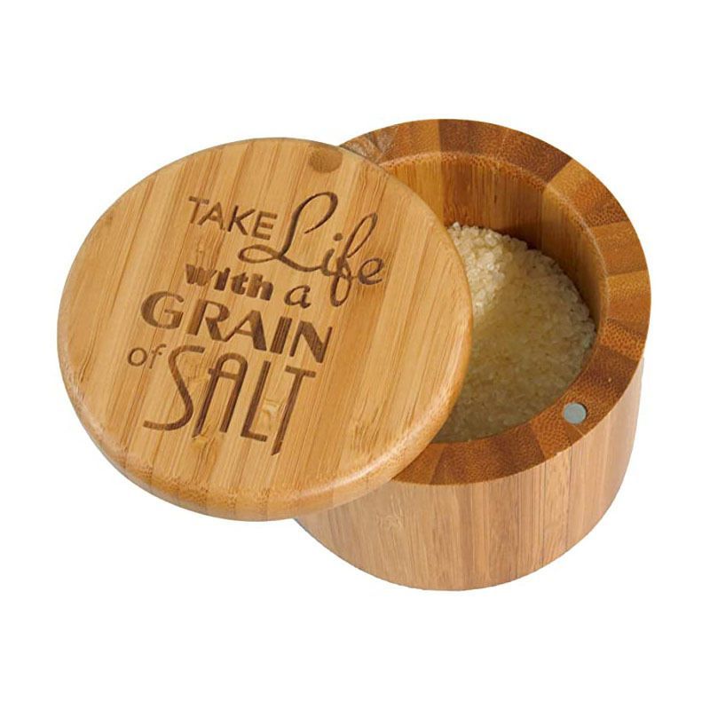 Engraved Bamboo Container with Magnetic Swivel Lid