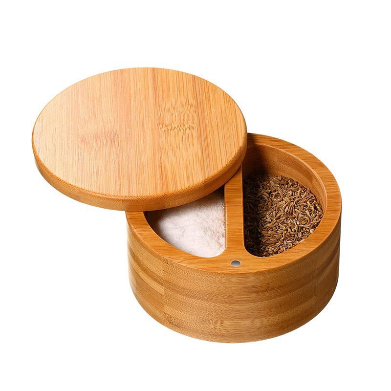 Bamboo Salt and Pepper Box with Magnetic Swivel Lid