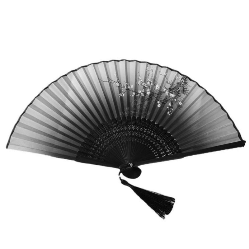 Promotional Black Bamboo Hand Fan with Tassel