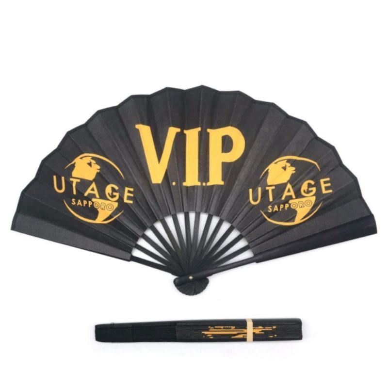 Custom Double-Sided Folding Hand Fan w/ Fabric Leaf