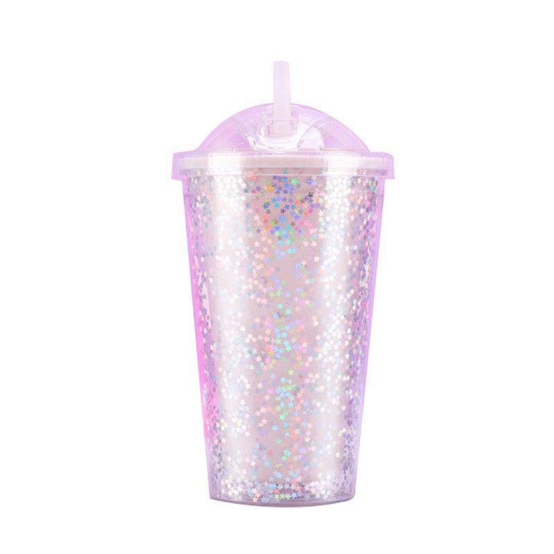 Double Wall Glitter Sippy Cup with Lid & Straw