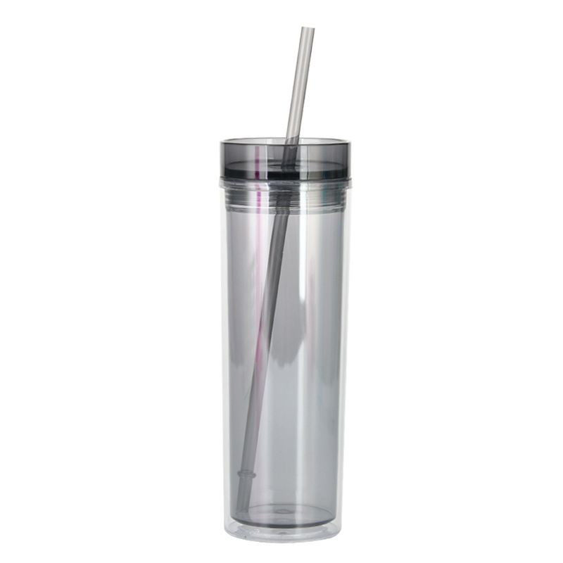 16 oz Double-Layer Skinny Clear Tumbler with Straw