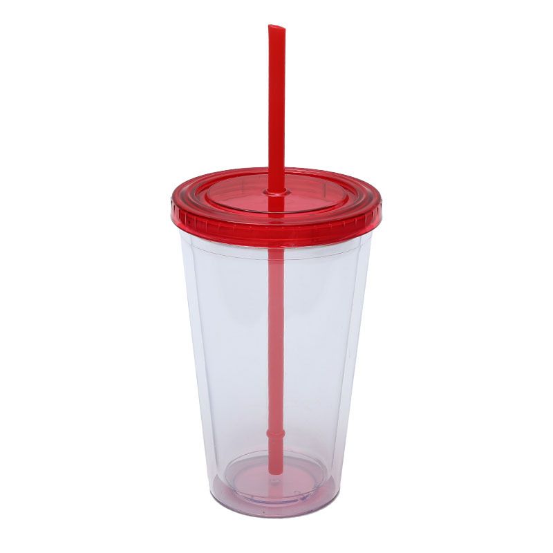 16 oz Double-Wall Plastic Tumbler with Straw