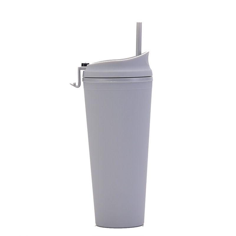 24 oz Flip Lid Double Wall Frosted Straw Tumbler