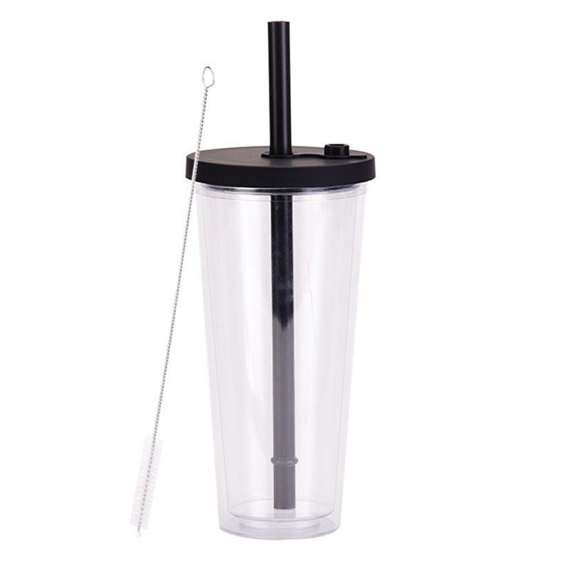 24 oz Double-Layer Plastic Straw Cup with Brush