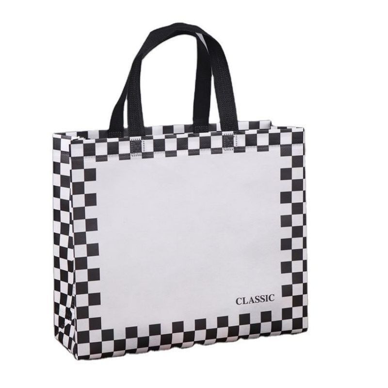 Checkered Non-woven Plaid Tote - 18.5