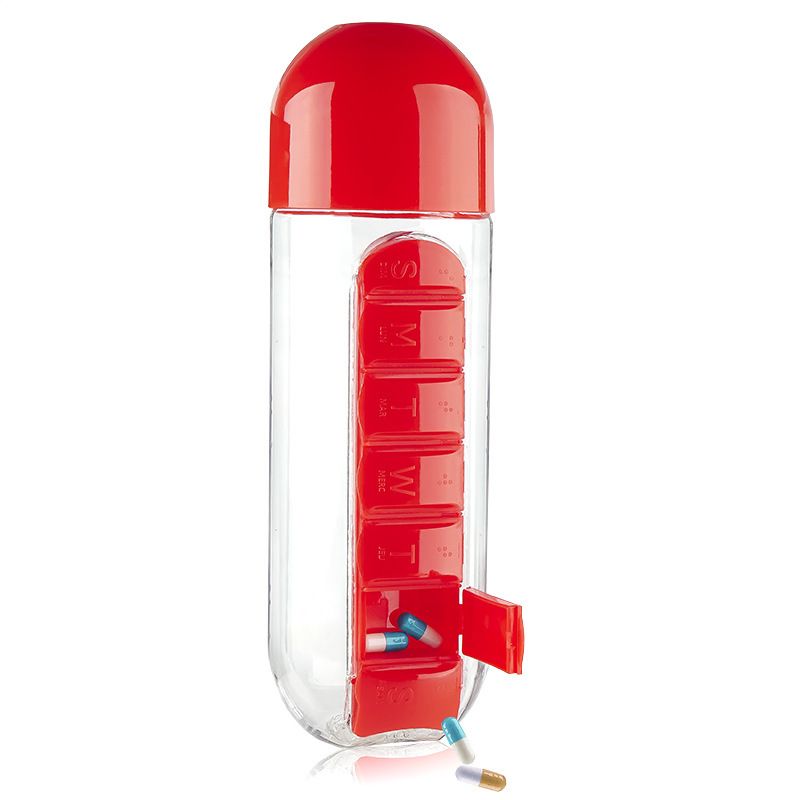 Custom 20 oz Plastic Water Bottle w/ Pill Organizer