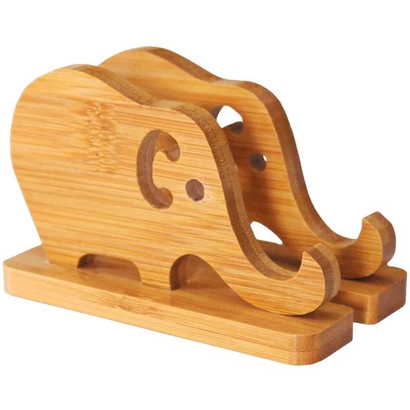 Custom Elephant-Shaped Bamboo Phone Stand