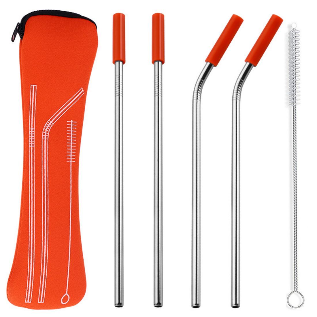 Custom 5pcs Stainless Steel Straw Set