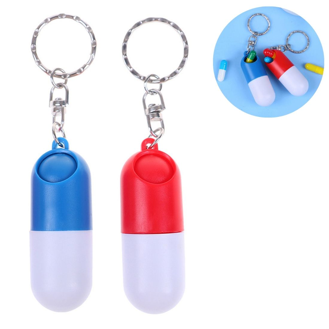 Custom Capsule Pill Case Keychain with Twist Closure