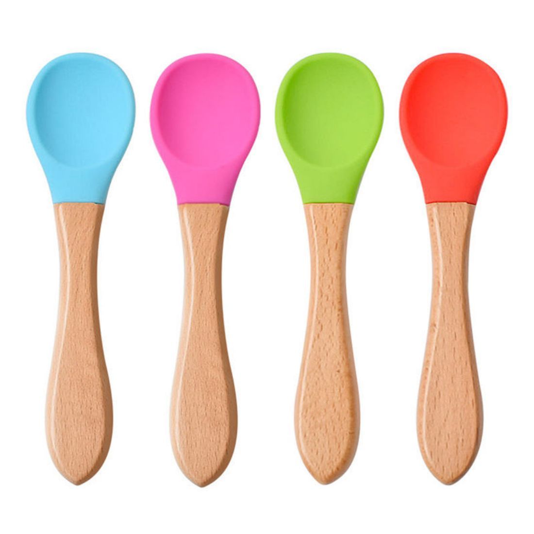 Baby Feeding Wood Spoon with Silicone Tip
