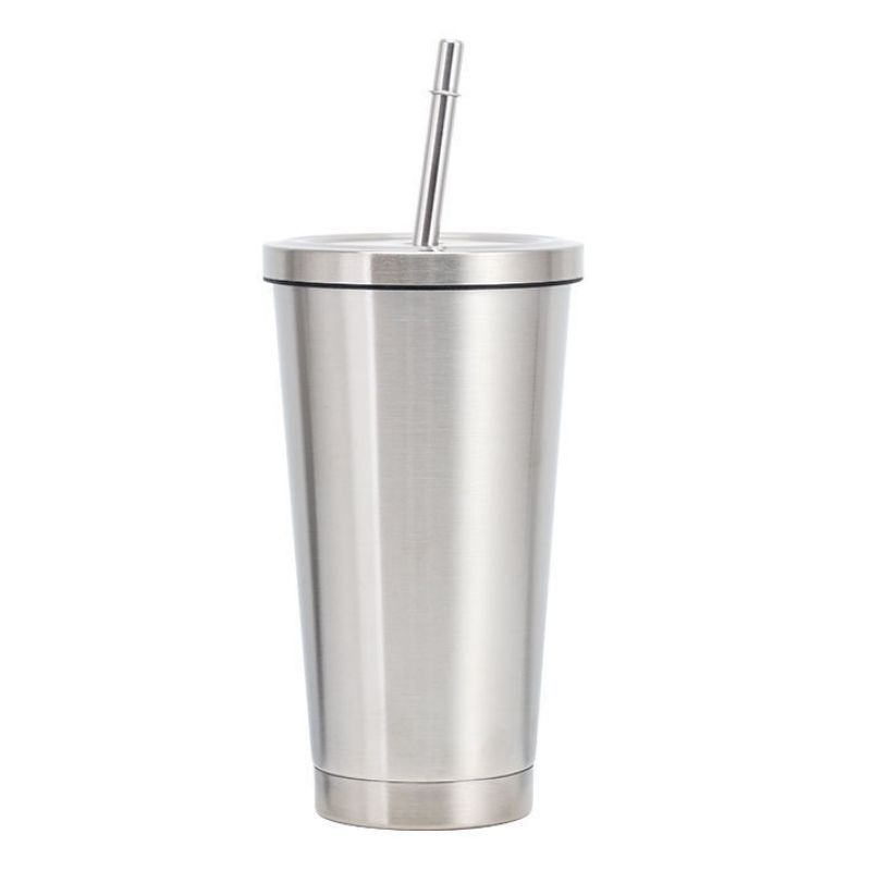 17 oz Stainless Steel Double-Wall Insulated Tumbler w/ Straw