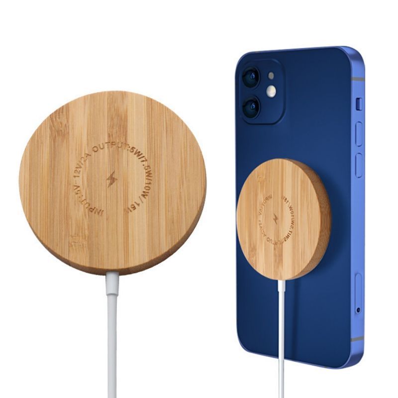 Custom 15W Type-C Bamboo Magnetic Wireless Charger