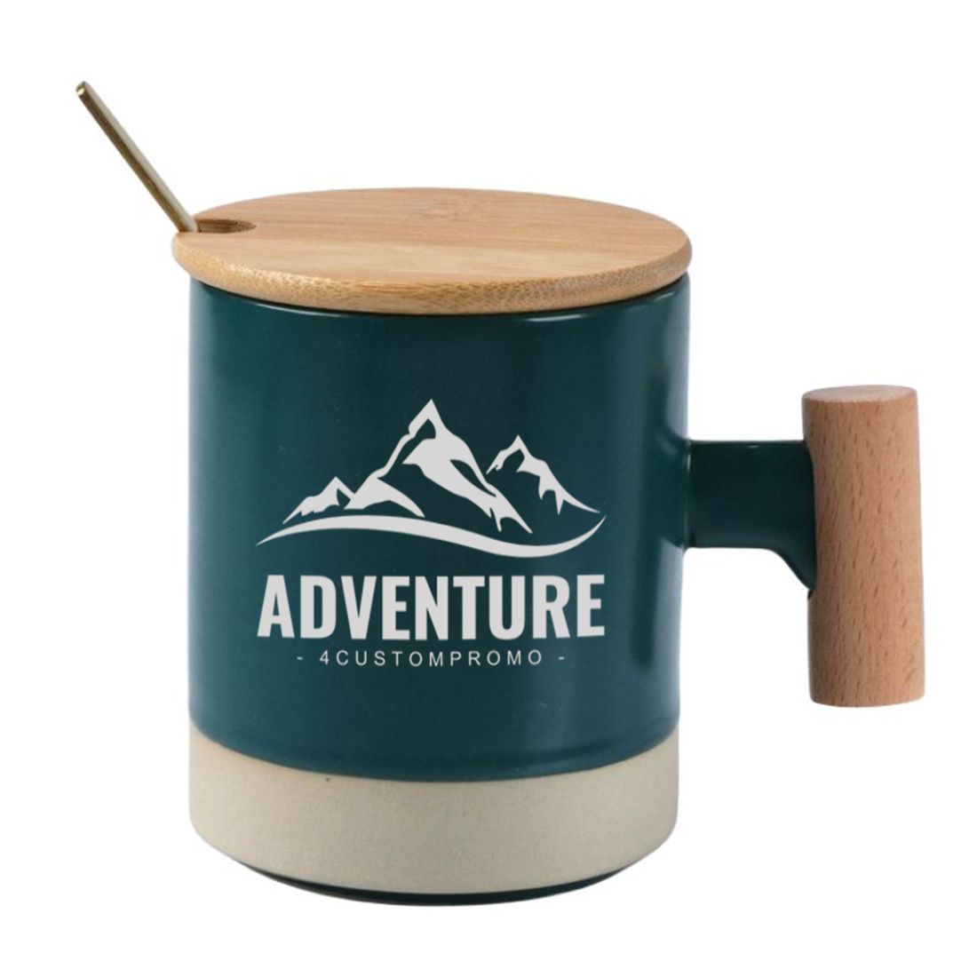 Custom 12 oz Ceramic Coffee Mug with Spoon & Lid