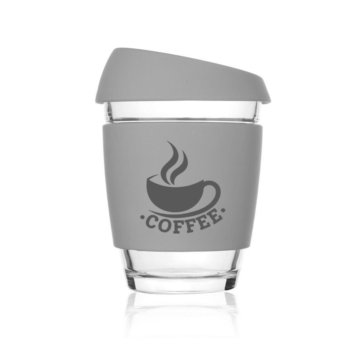 Custom 12 oz Glass Coffee Cup w/ Silicone Grip & Lid