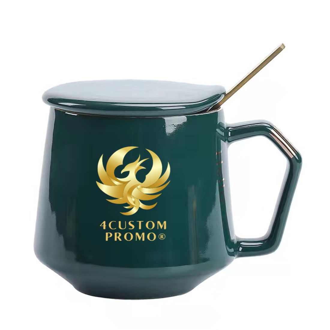 Custom 13 oz Ceramic Coffee Cup with Lid & Spoon