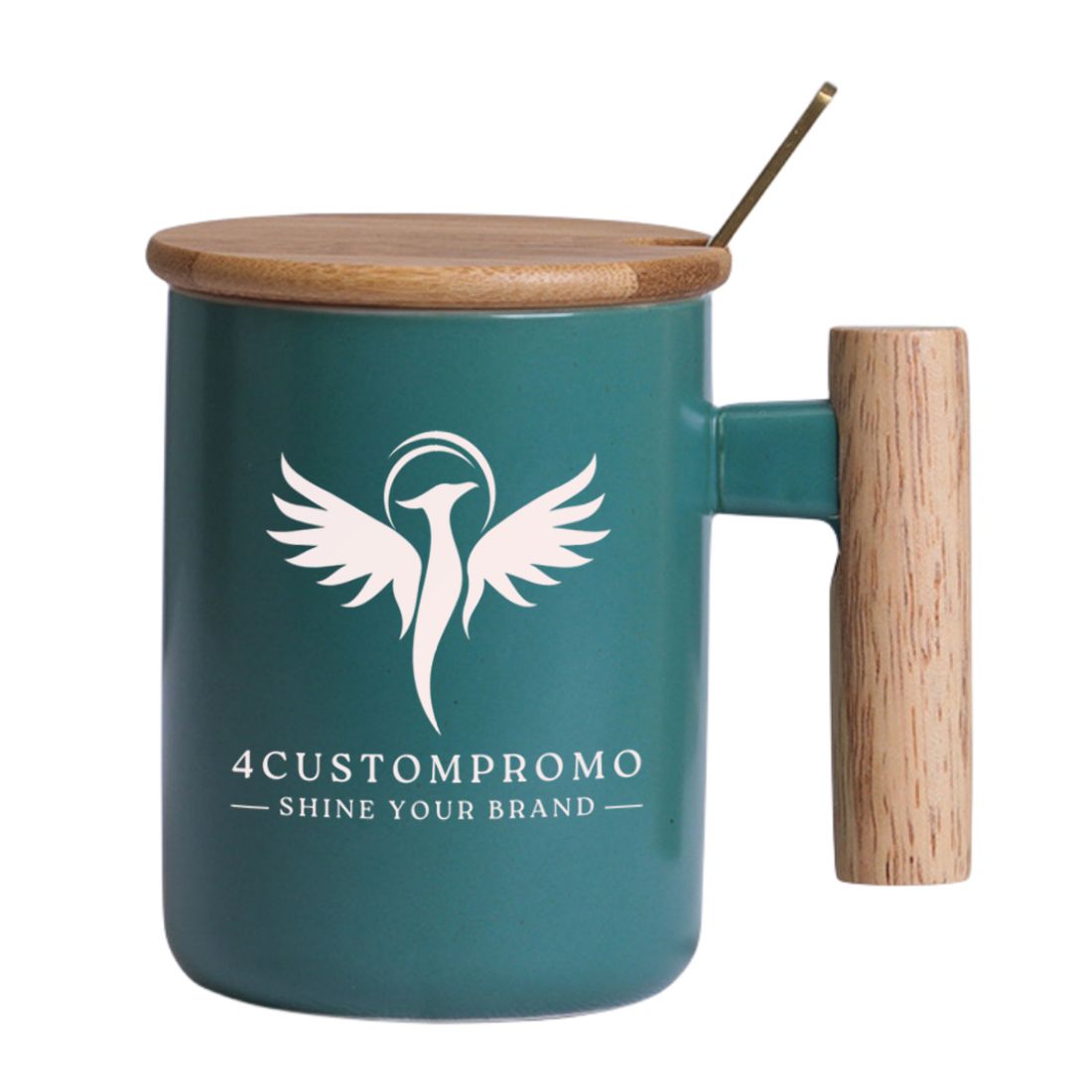 Custom 13 oz Ceramic Mug with Spoon, Lid & Handle