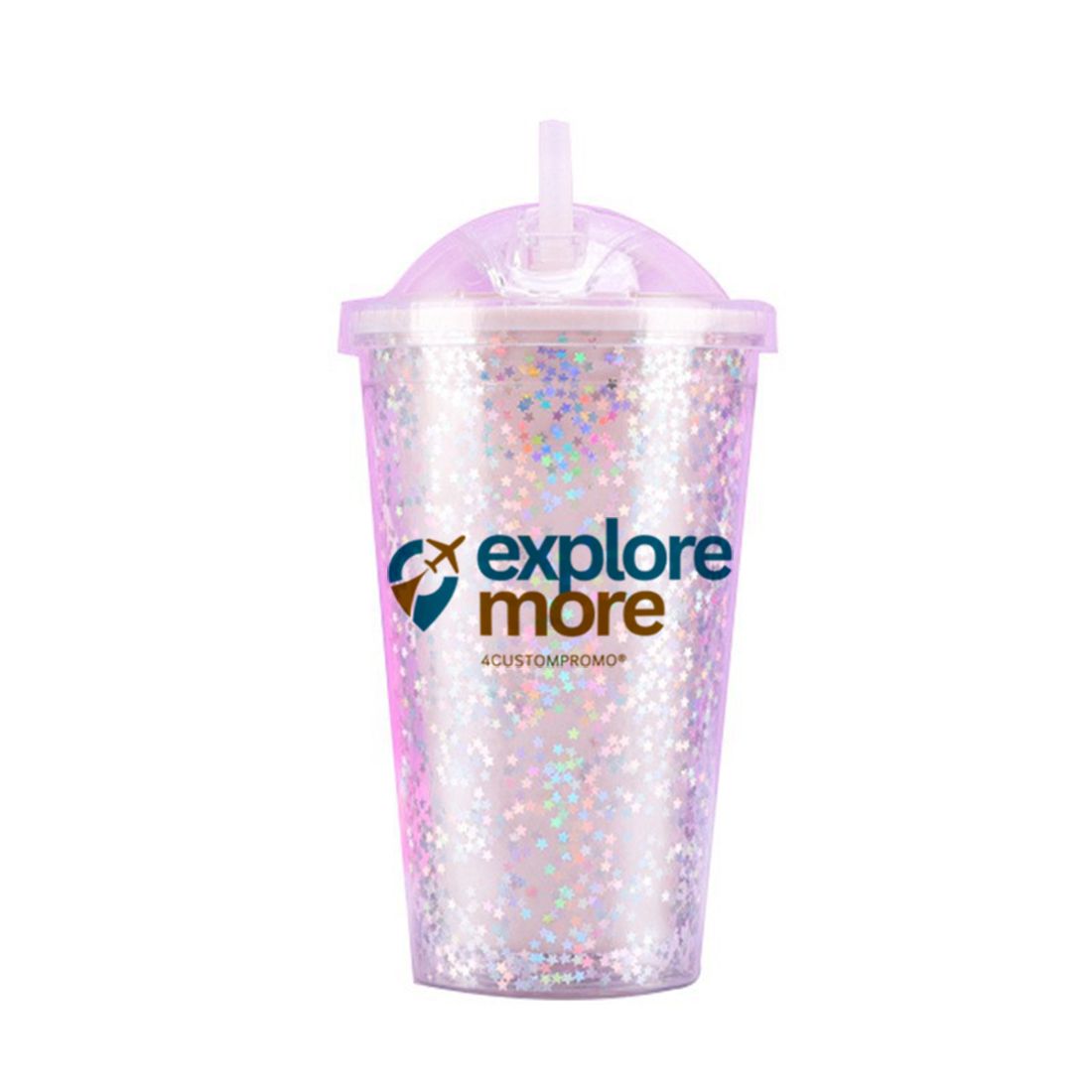 Custom 15 oz Double Wall Glitter Tumbler with Straw and Lid