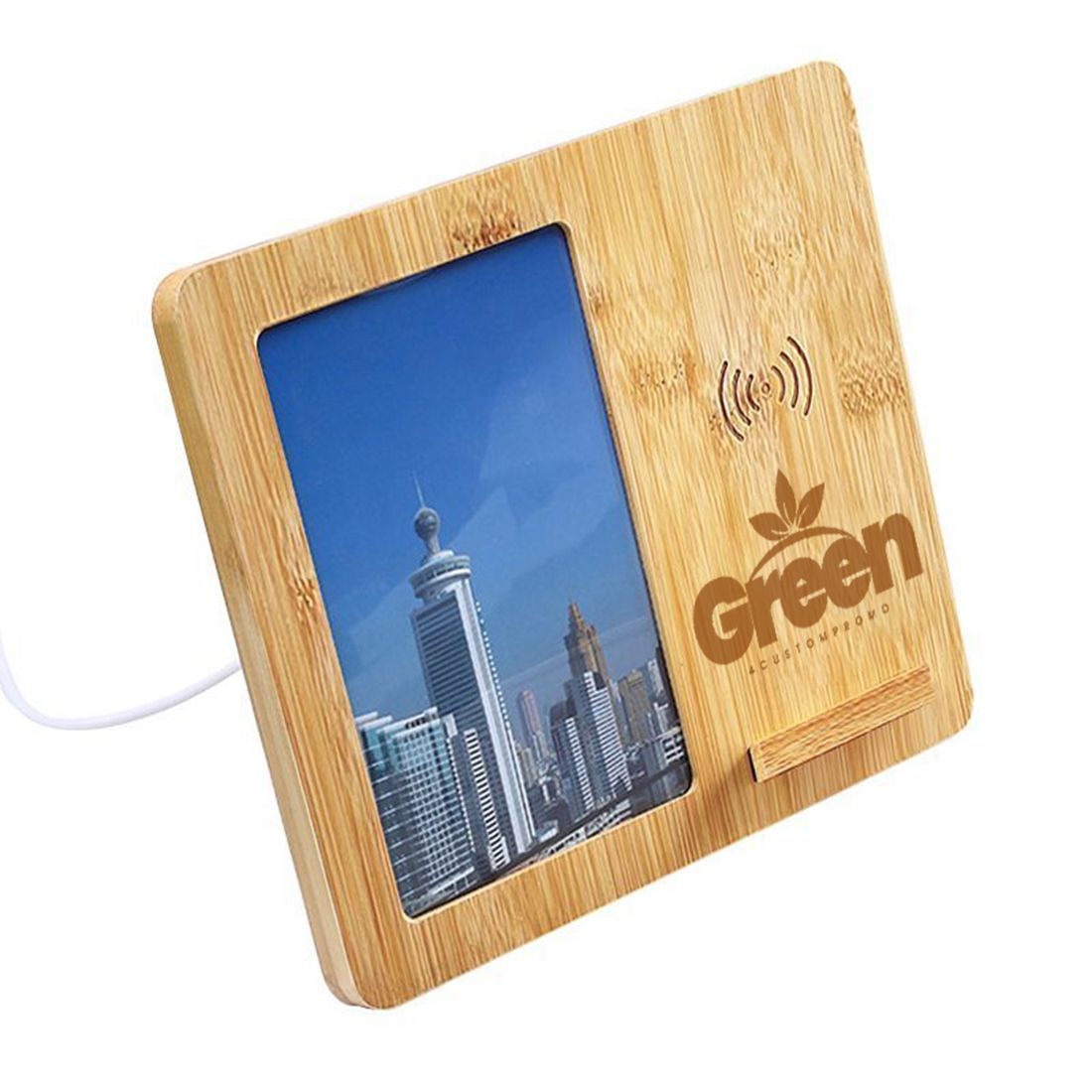 Custom 15W Bamboo Wireless Charger w/ Photo Frame