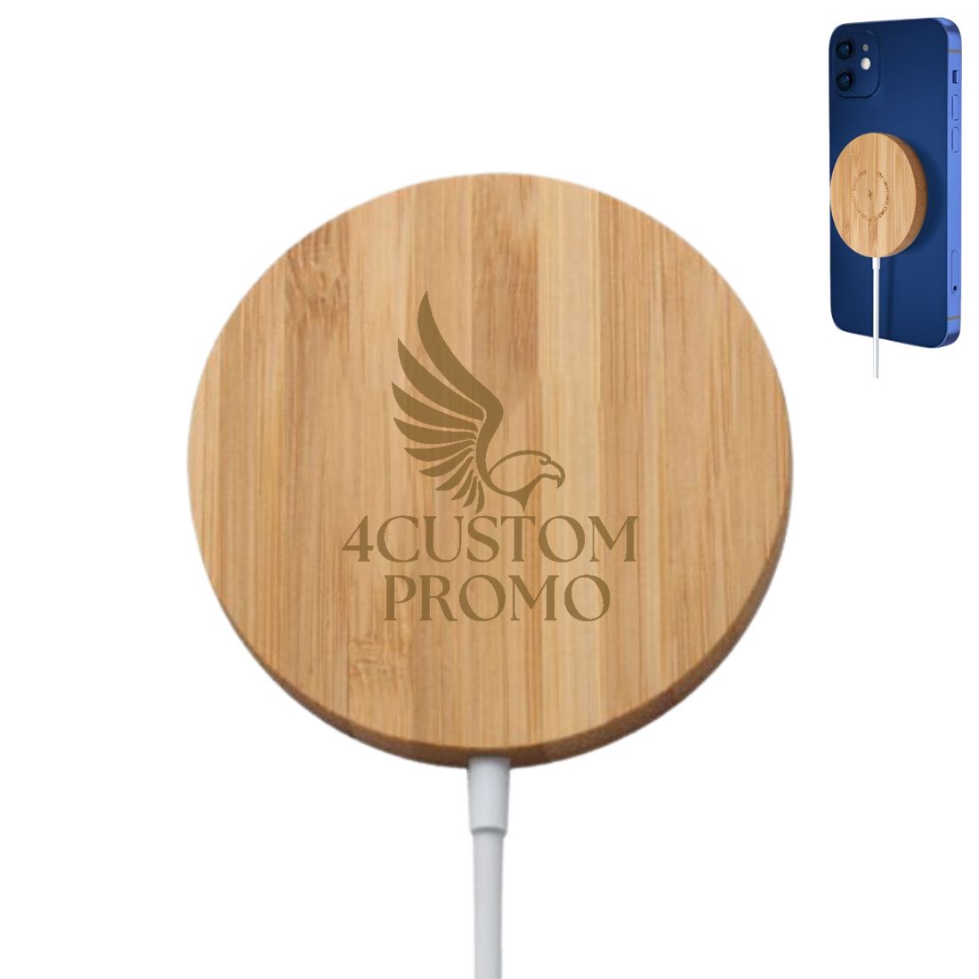 Custom 15W Type-C Bamboo Magnetic Wireless Charger