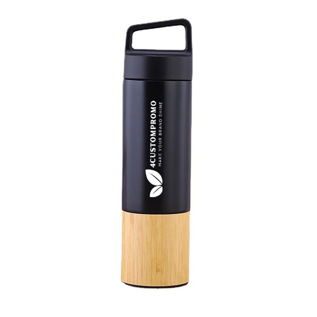 Custom 18 oz Vacuum Insulated Bottle with Bamboo Base
