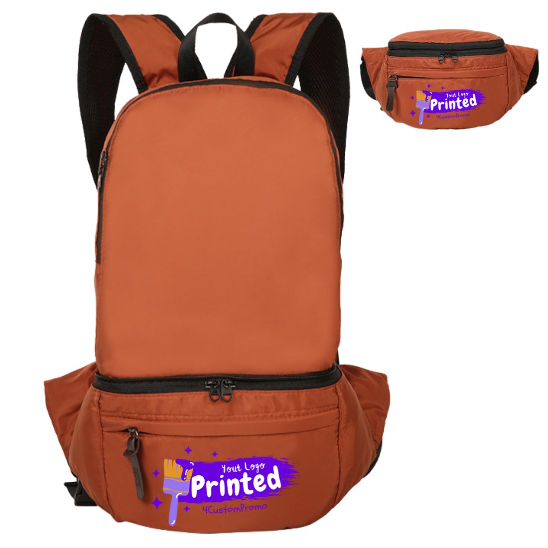 Custom 2-in-1 Foldable Backpack Waist Bag